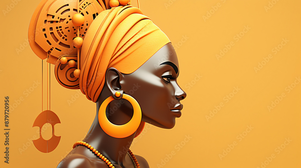 Stunning portrait of a regal African woman wearing a golden head wrap ...