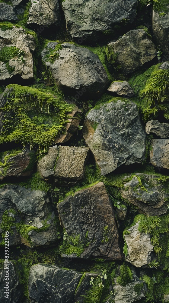 Moss-Covered Stone Wall Texture Background, 4K hyperrealistic photo Moss-Covered Stone Wall Texture Background, 4K hyperrealistic photo