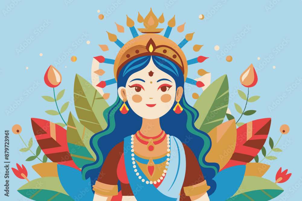 Happy Navaratri on pastel colorful background with flowers Happy Navaratri on pastel colorful background with flowers