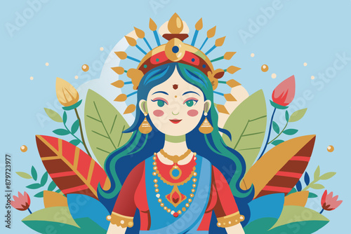 Happy Navaratri on pastel colorful background with flowers 