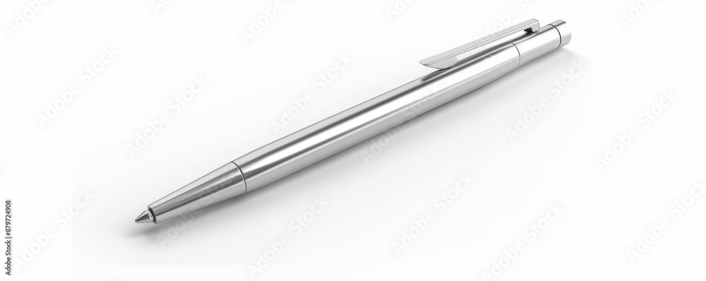 Isolated silver pen on white background mockup, 4K hyperrealistic photo Isolated silver pen on white background mockup, 4K hyperrealistic photo