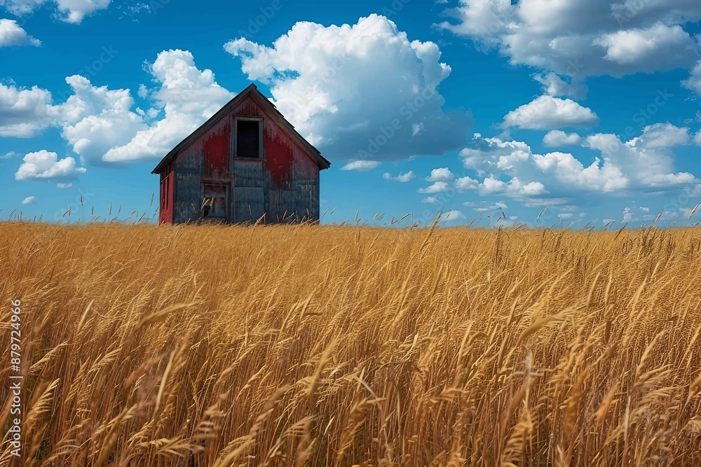 Standing house of bars stands in a field against the background of autumn grass and blue sky with clouds. Standing house of bars stands in a field against the background of autumn grass and blue sky with clouds.