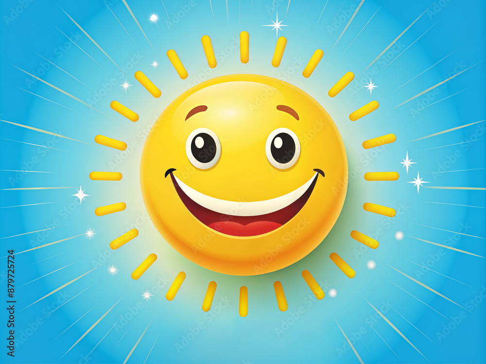 Bright illustration of a smiling sun on a blue background Bright illustration of a smiling sun on a blue background