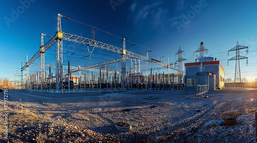Electrical substation with power lines and towers
