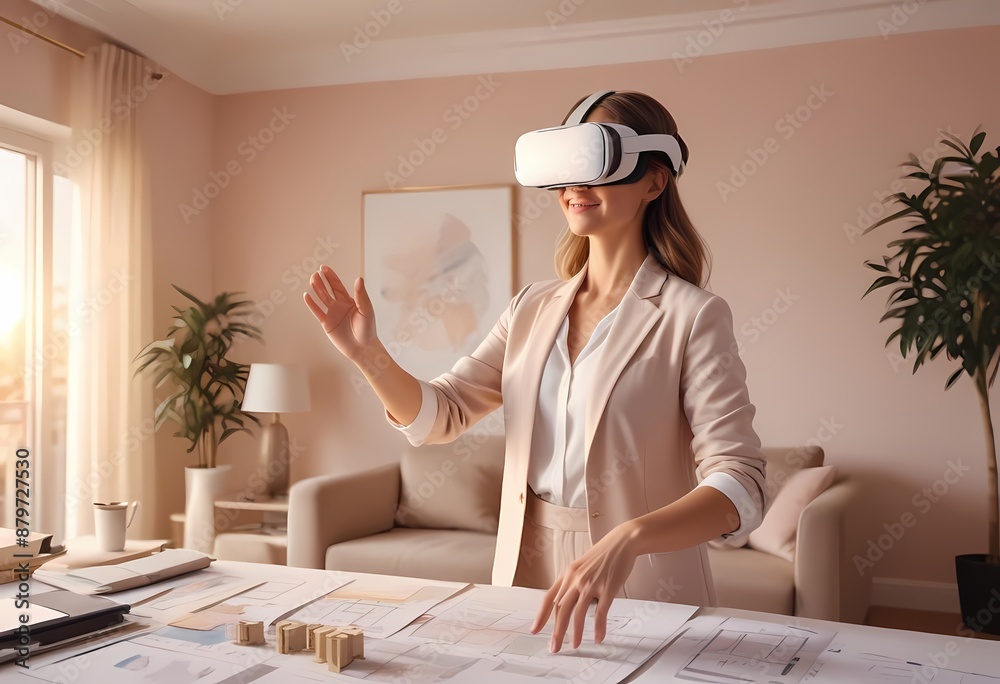 Interior designer wear vr headset,Generative Ai 