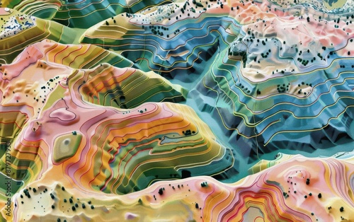 Geomorphological maps showing climate models, remote sensing imagery, Hightech, Digital photo