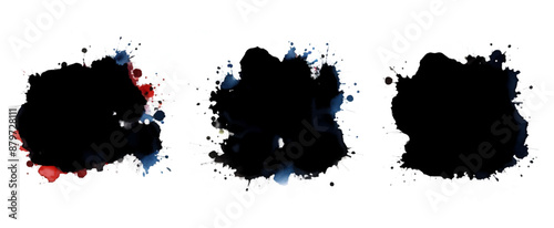 Set black and white illustration of a black and white, Black Watercolor Splash, Colorful Splash