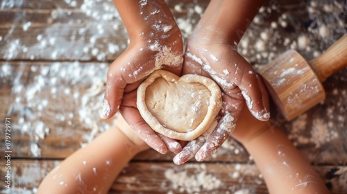 The hands shaping dough heart photo