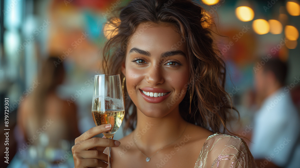 A woman is holding a wine glass and smiling A woman is holding a wine glass and smiling