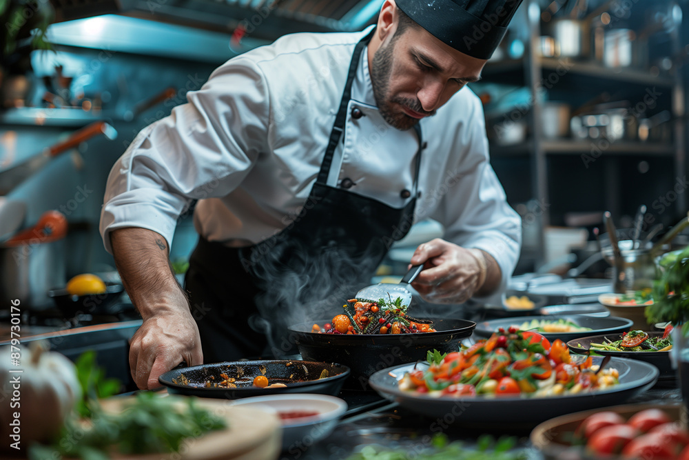 Chef preparing dishes with locally sourced produce Chef preparing dishes with locally sourced produce