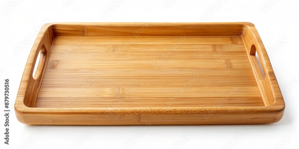 Square Wooden Tray with Handles on White Background, wooden tray, serving tray, bamboo tray, kitchenware