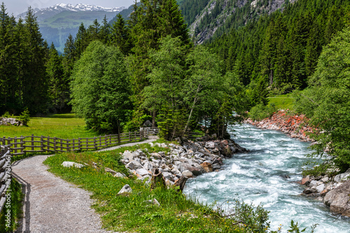 The beautiful Stilluptal valley and the river Stillup near Mayrhofen in Austria, Europe photo