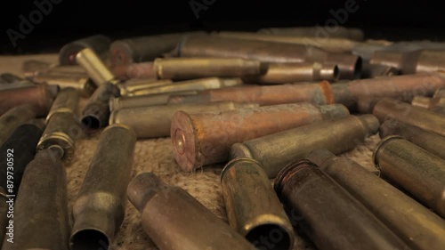 Wallpaper Mural Close Up View of Spent Brass Casings on a Burlap Surface Torontodigital.ca