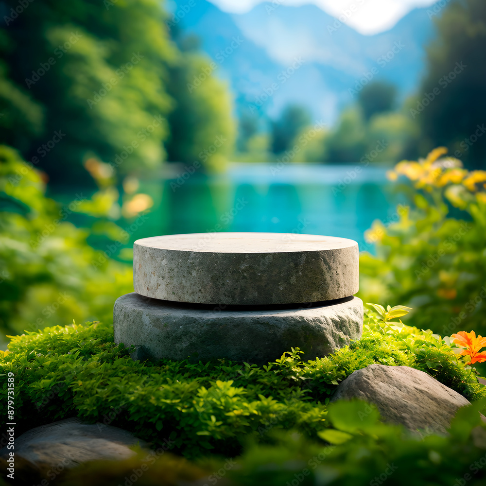 Podium for your product against the background of beautiful nature Podium for your product against the background of beautiful nature