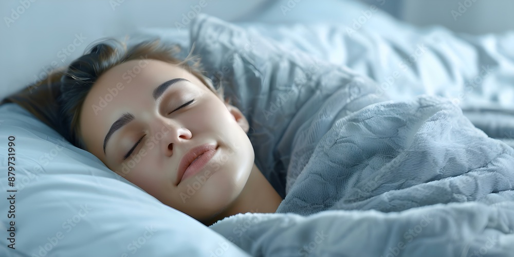 Relaxing Scene Person peacefully sleeping under a weighted blanket in a cozy bedroom. Concept Cozy Bedroom, Weighted Blanket, Peaceful Sleeping Relaxing Scene Person peacefully sleeping under a weighted blanket in a cozy bedroom. Concept Cozy Bedroom, Weighted Blanket, Peaceful Sleeping
