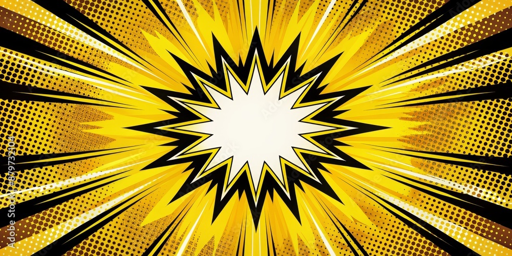 Yellow and Black Comic Book Explosion with Halftone, vector ...