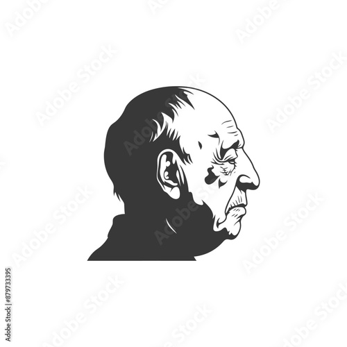 Monochromatic Profile Portrait of an Elderly Man, Strong Lines & Shadows