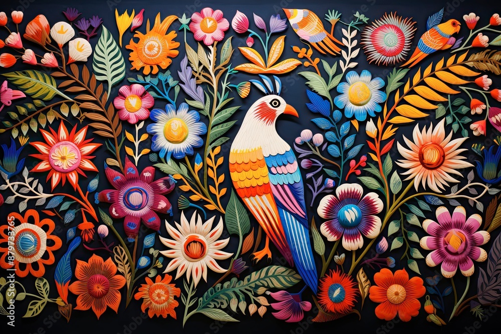 Obraz premium otomi embroidery, mexican textile, art, artisanal, craftsmanship, unique motifs, textile tradition, otomi culture, decorative art, folk