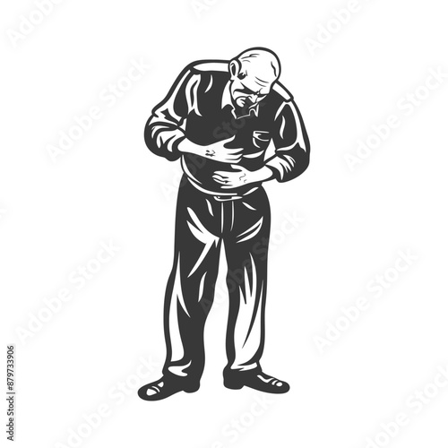 Vintage Illustration: Elderly Man Experiencing Stomach Ache