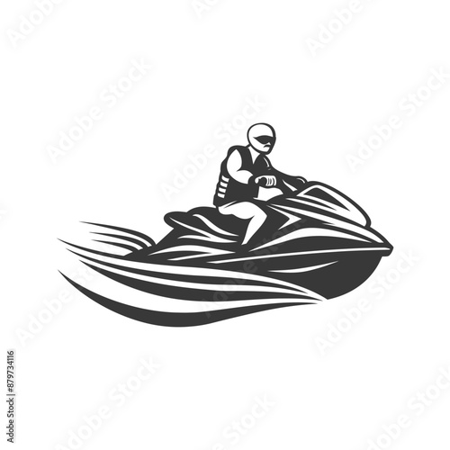 Monochromatic Jet Ski Rider: Dynamic Vector Illustration