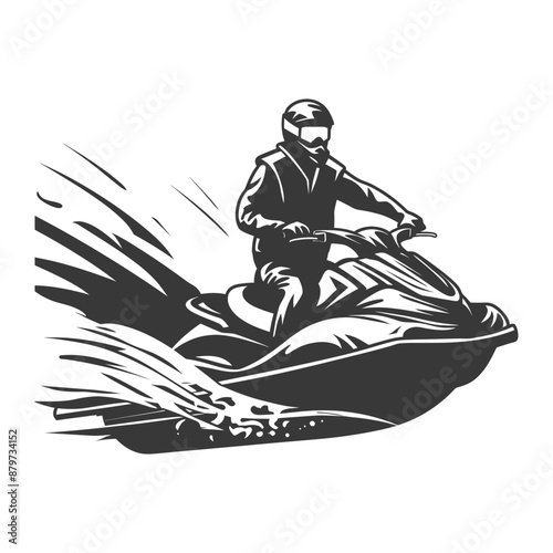 Monochromatic Jet Ski Rider: Dynamic Speed and Power Illustration