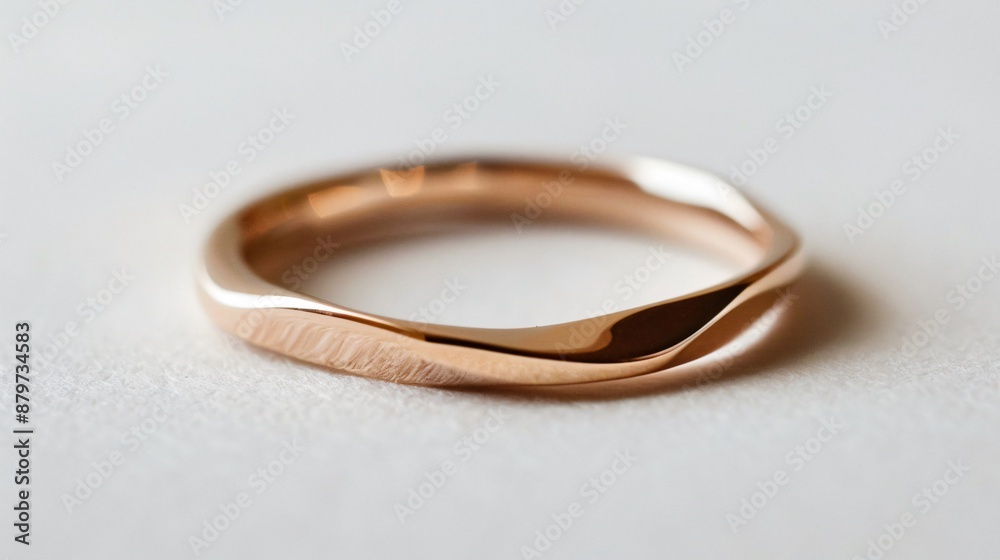 A single, elegant rose gold ring with a minimalist design, placed on a white background A single, elegant rose gold ring with a minimalist design, placed on a white background