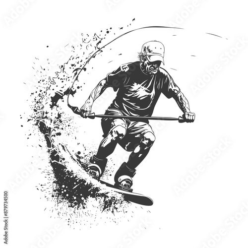 Monochrome Wakeboarder in Dynamic Splash Action