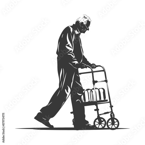 minimalist logo or symbol for elderly man activity black color only
