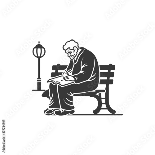 minimalist logo or symbol for elderly man activity black color only