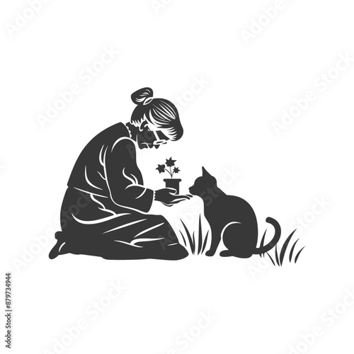 minimalist logo or symbol for elderly woman activity black color only
