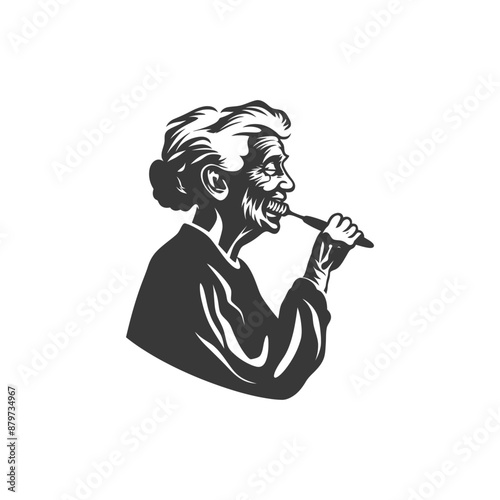 minimalist logo or symbol for elderly woman activity black color only