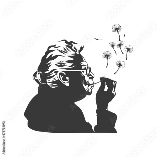minimalist logo or symbol for elderly woman activity black color only