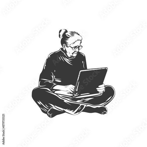 minimalist logo or symbol for elderly woman activity black color only