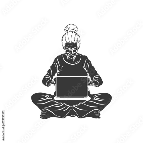 minimalist logo or symbol for elderly woman activity black color only