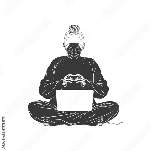 minimalist logo or symbol for elderly woman activity black color only