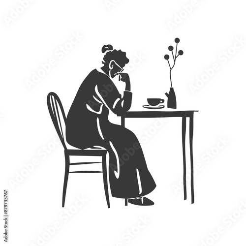minimalist logo or symbol for elderly woman activity black color only