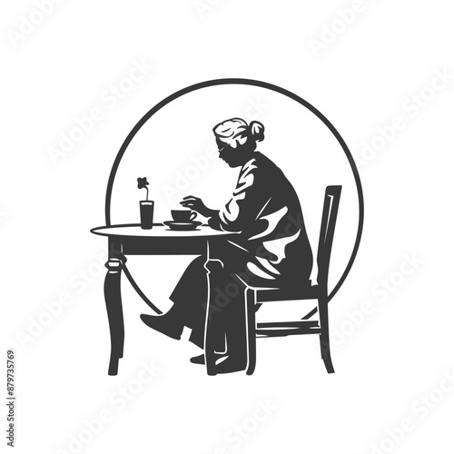 minimalist logo or symbol for elderly woman activity black color only