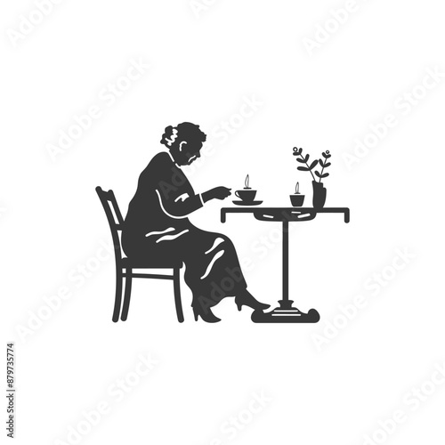 minimalist logo or symbol for elderly woman activity black color only