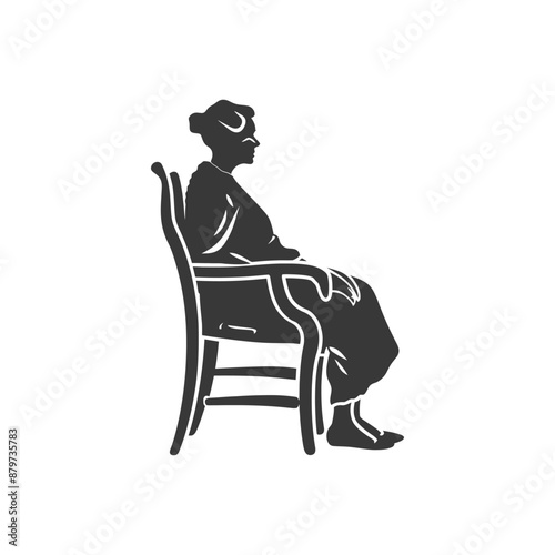 Silhouette of Elderly Woman Seated in a Wooden Chair, Profile View