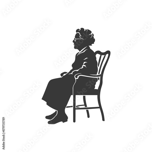 Elegant Elderly Woman Silhouette Seated in Windsor Chair