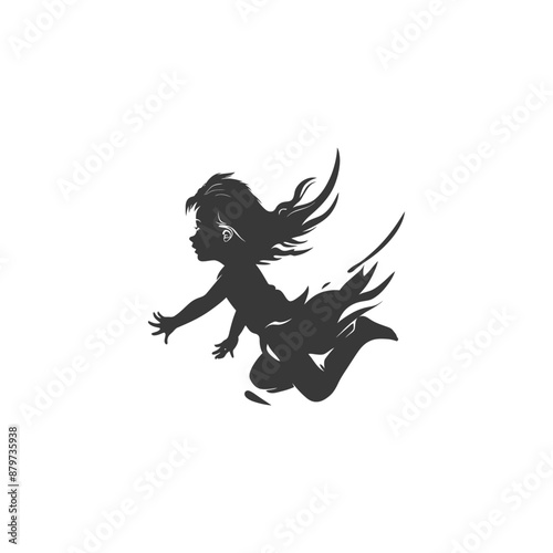 minimalist logo or symbol for flying little girl black color only