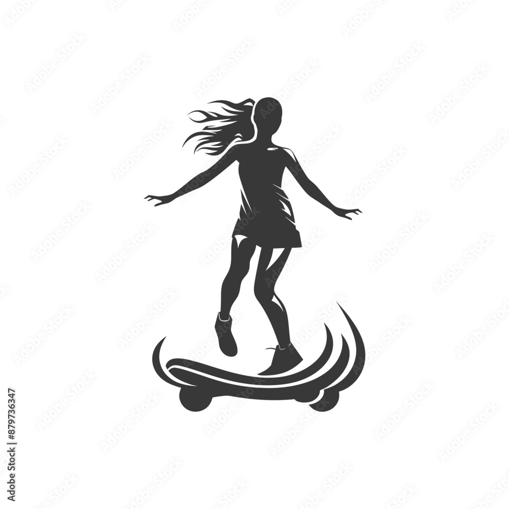 minimalist logo or symbol for girl riding hoverboard black color only minimalist logo or symbol for girl riding hoverboard black color only