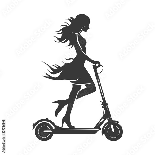 minimalist logo or symbol for girl riding electric scooter black color only