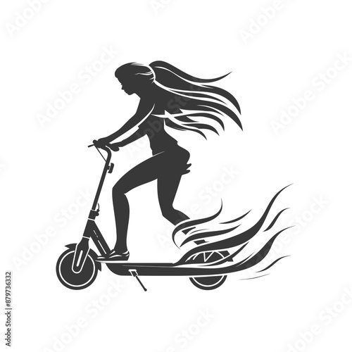minimalist logo or symbol for girl riding electric scooter black color only