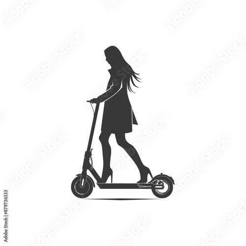 minimalist logo or symbol for girl riding electric scooter black color only