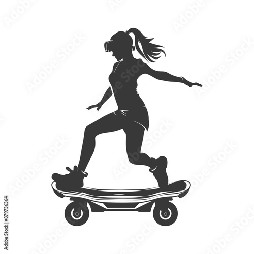 minimalist logo or symbol for girl riding hoverboard black color only