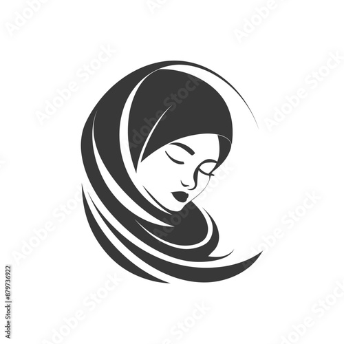 Serene Muslim Woman in Abstract Hijab, Monochrome Portrait