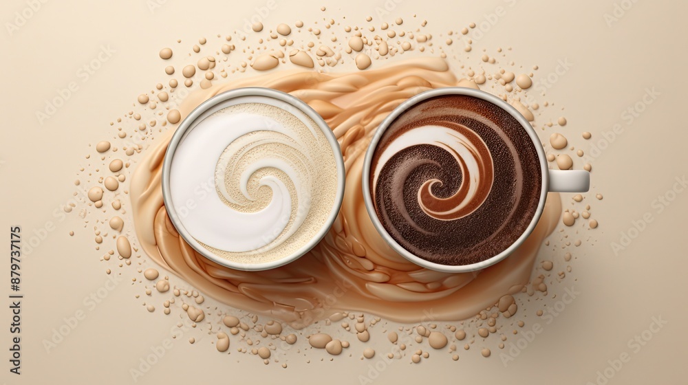 Artistic Yin Yang composition featuring coffee beans and cream swirls, symbolizing balance and contrast on a textured background.
Artistic Yin Yang composition featuring coffee beans and cream swirls, symbolizing balance and contrast on a textured background.