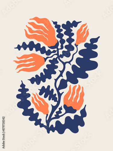 Minimalist abstract floral poster. Modern art illustration in Scandinavian style
