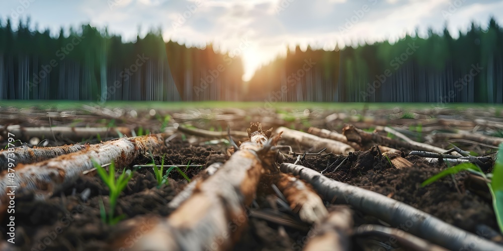 Obraz premium Impact of Deforestation on Carbon Storage and Biodiversity. Concept Climate Change, Deforestation, Carbon Storage, Biodiversity, Environmental Conservation